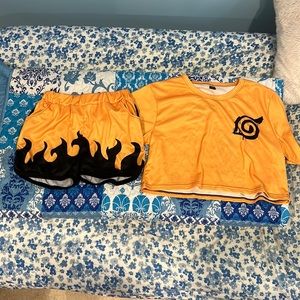 Naruto Shippiden Nine Tails Seal Crop Cropped Top and Shorts Large
